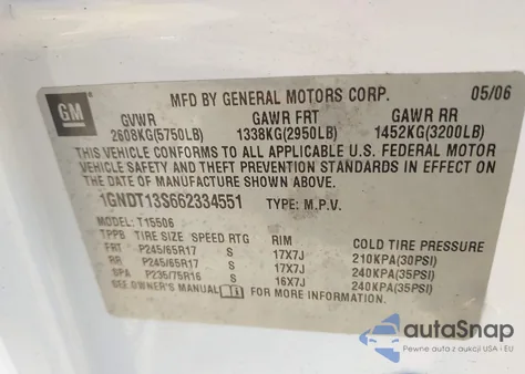 2006 Chevrolet Trailblazer Ls from USA, damaged, VIN 1GNDT13S662334551